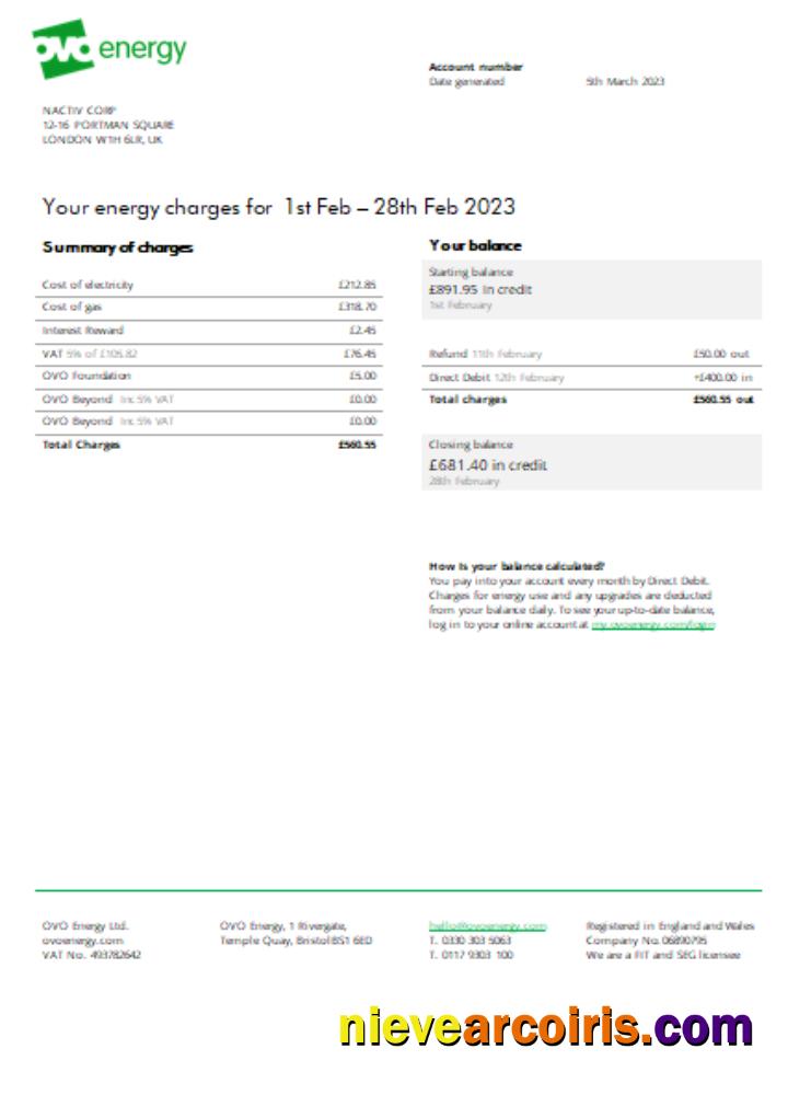 Ovo Energy electricity business bill